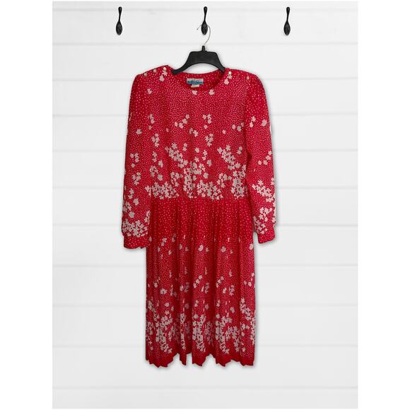 Just Ducky 80s Red and White Floral Dress Size 12P - Picture 1 of 10